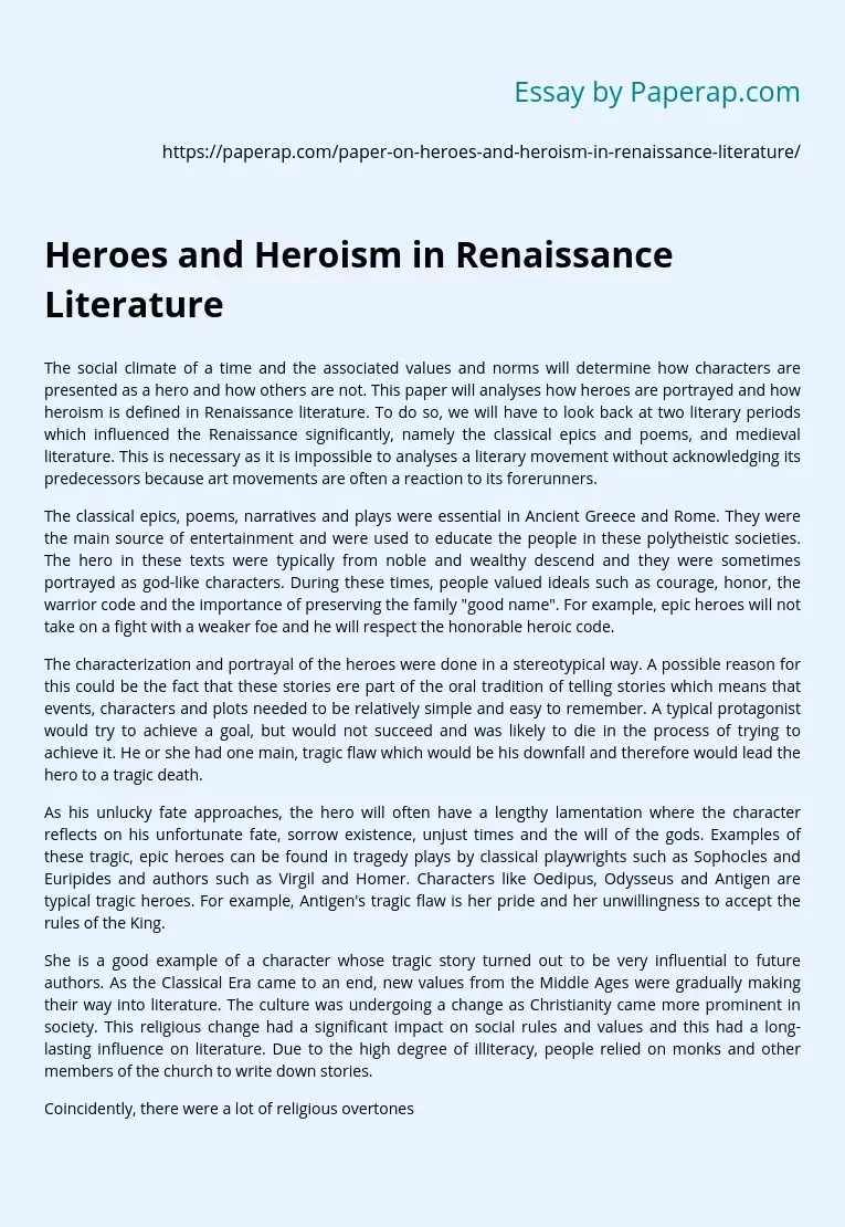 Heroes and Heroism in Renaissance Literature