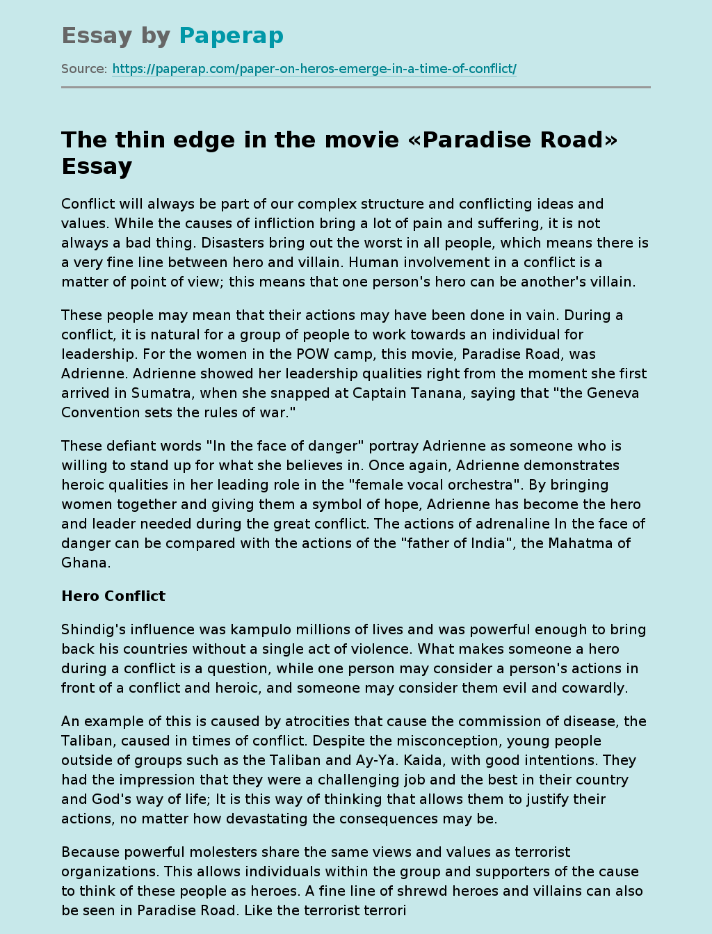 The thin edge in the movie «Paradise Road»