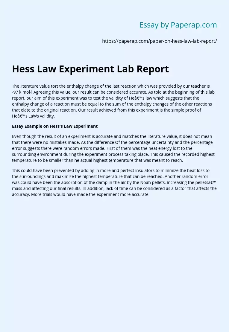 Hess Law Experiment Lab Report