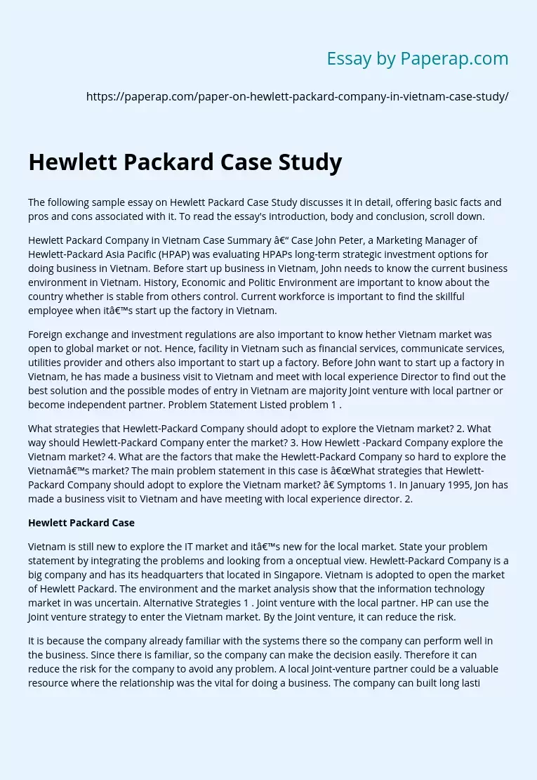 Hewlett Packard Case Study