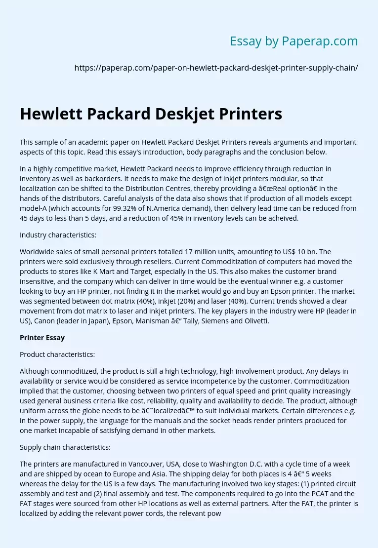 Hewlett Packard Deskjet Printers
