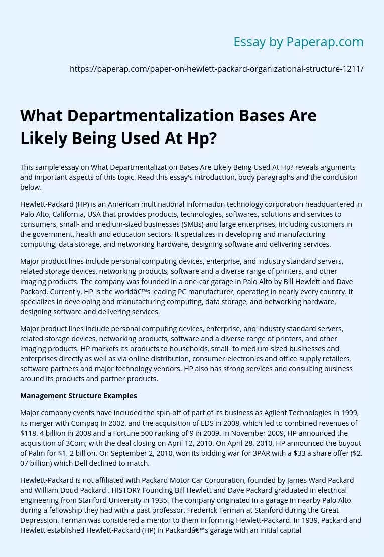 What Departmentalization Bases Are Likely Being Used At Hp?