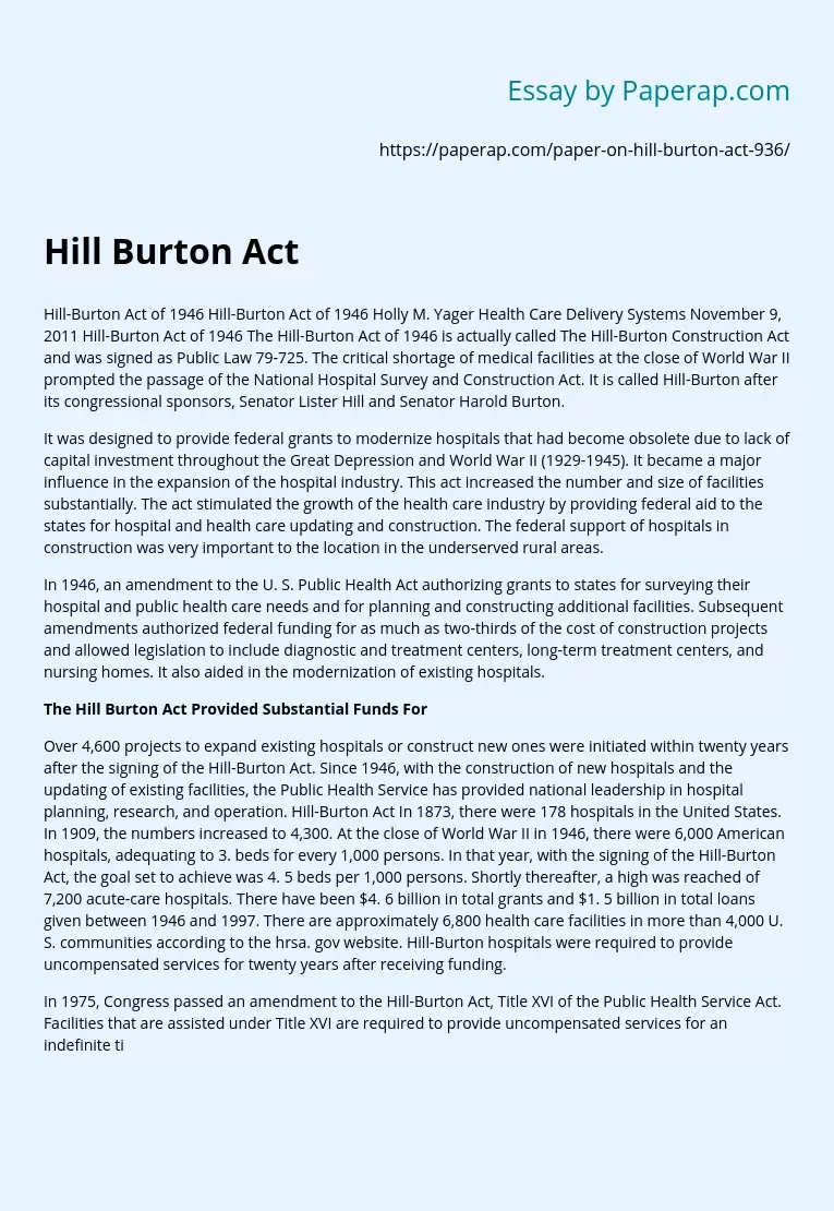 Hill Burton Act