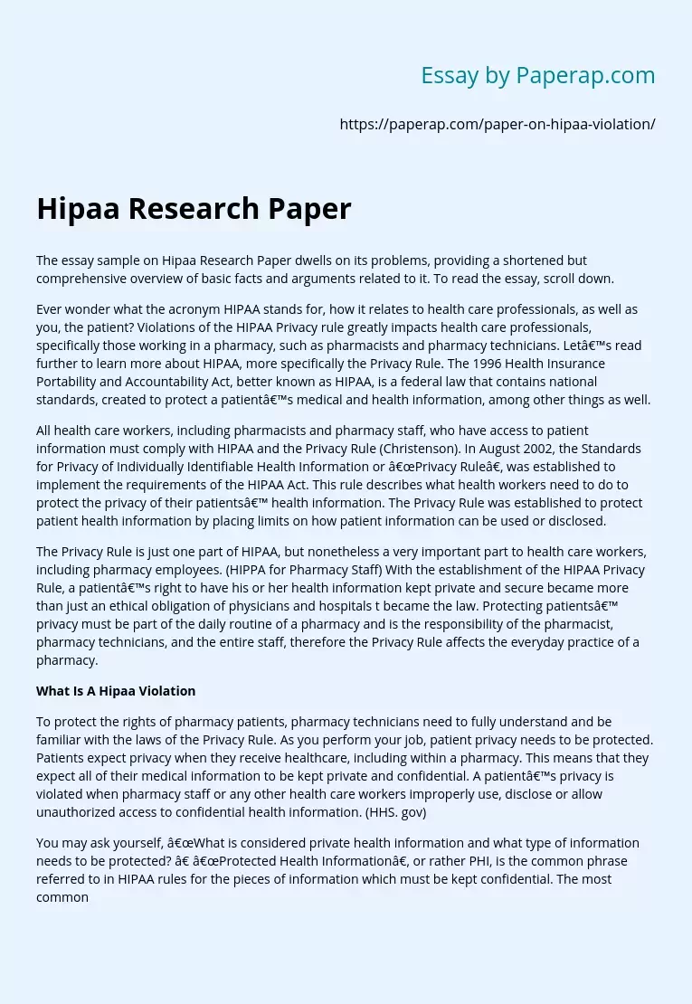 Hipaa Research Paper