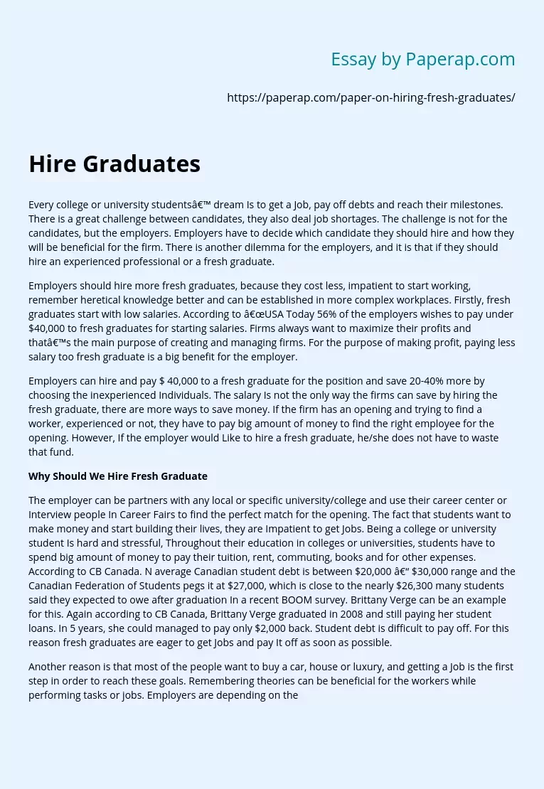 Why it is Benefitial to Hire Fresh Graduates