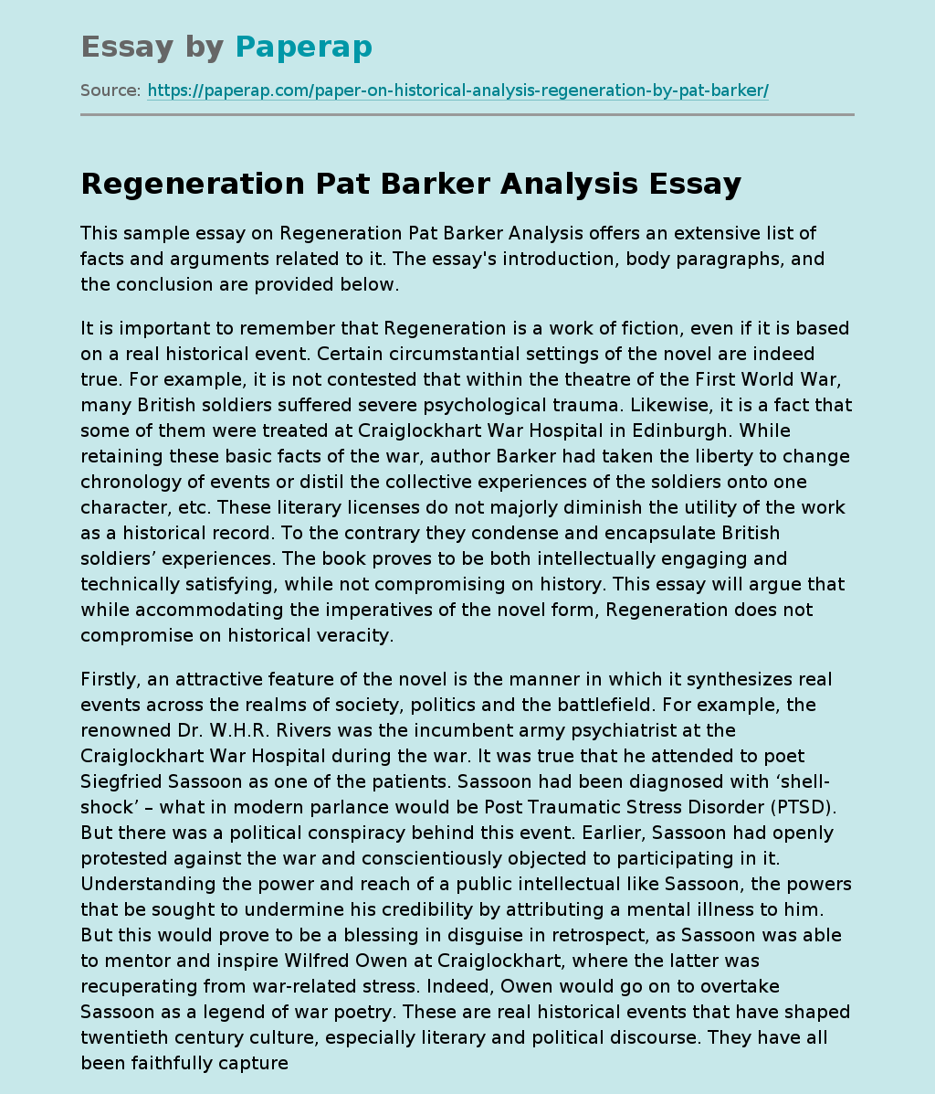 Regeneration Pat Barker Analysis