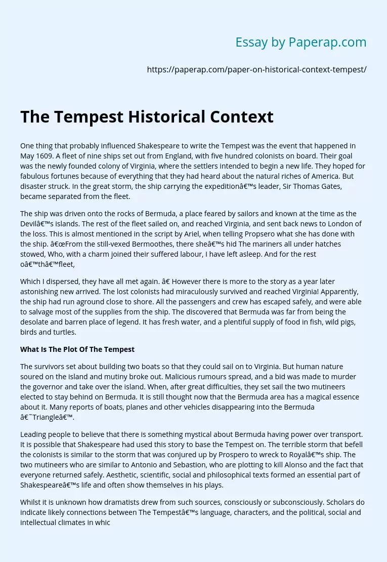 Реферат: The Tempest Essay Research Paper THE TEMPESTIn