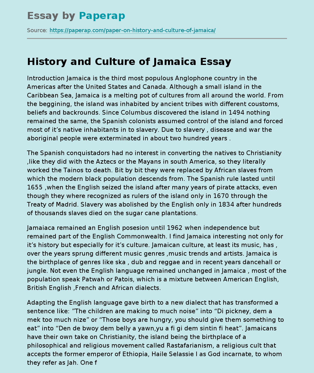 essay about jamaican culture