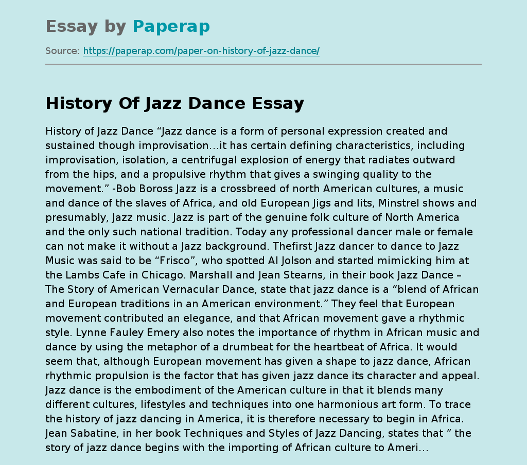 History Of Jazz Dance