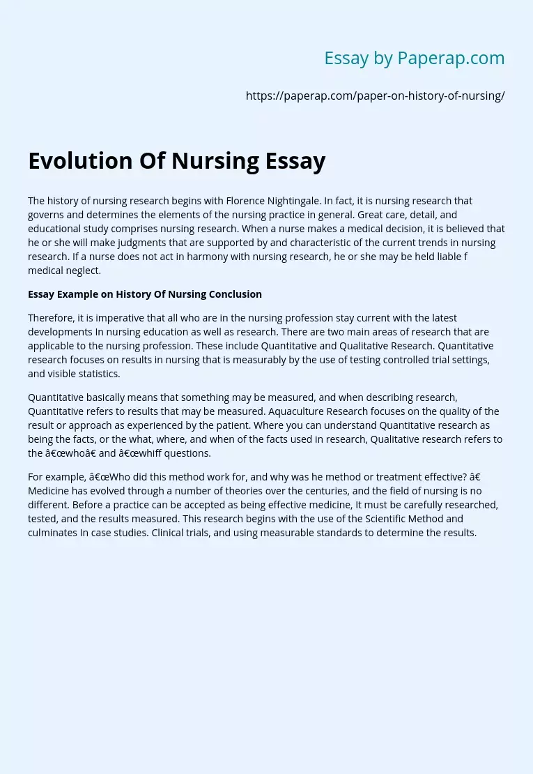Evolution Of Nursing Essay