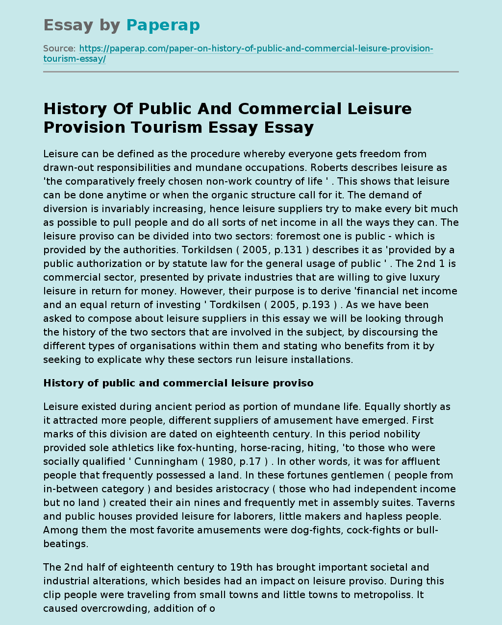History Of Public And Commercial Leisure Provision Tourism Essay