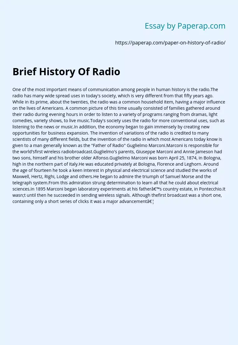 Brief History Of Radio