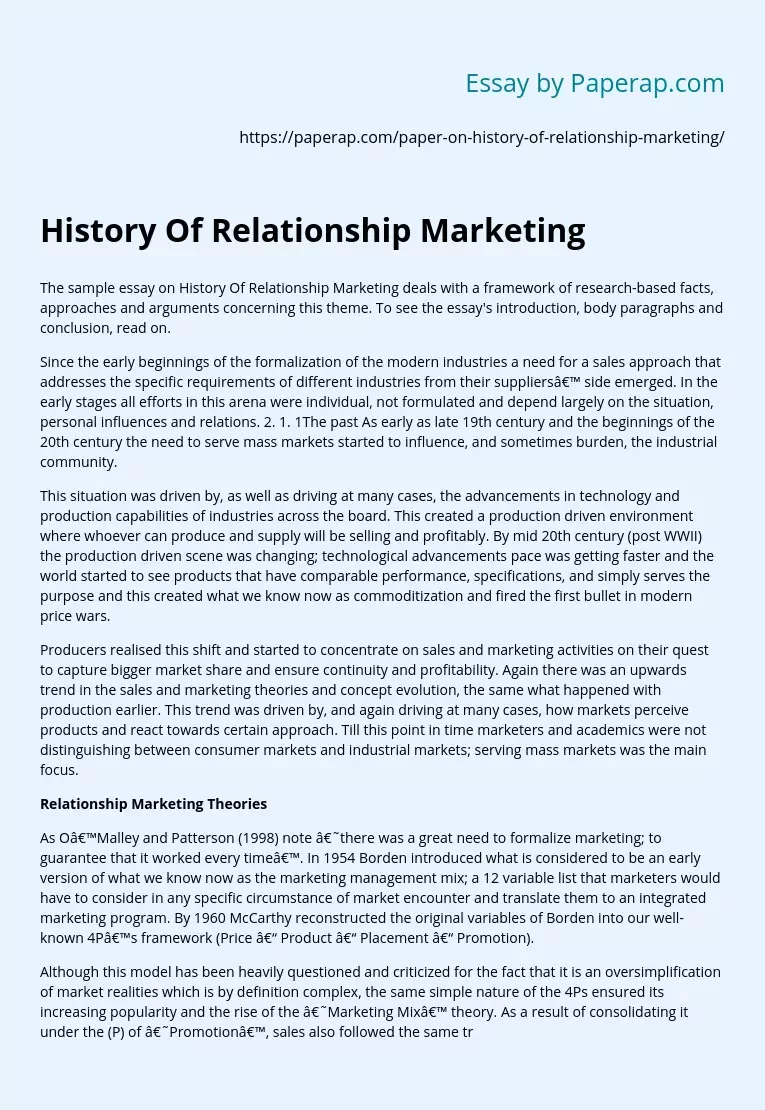 History Of Relationship Marketing