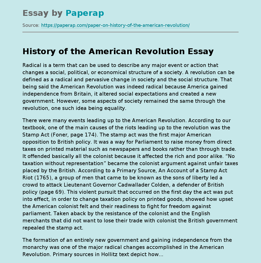 History of the American a Radical Revolution