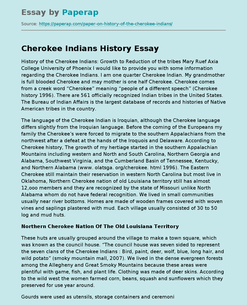 Cherokee Indians History