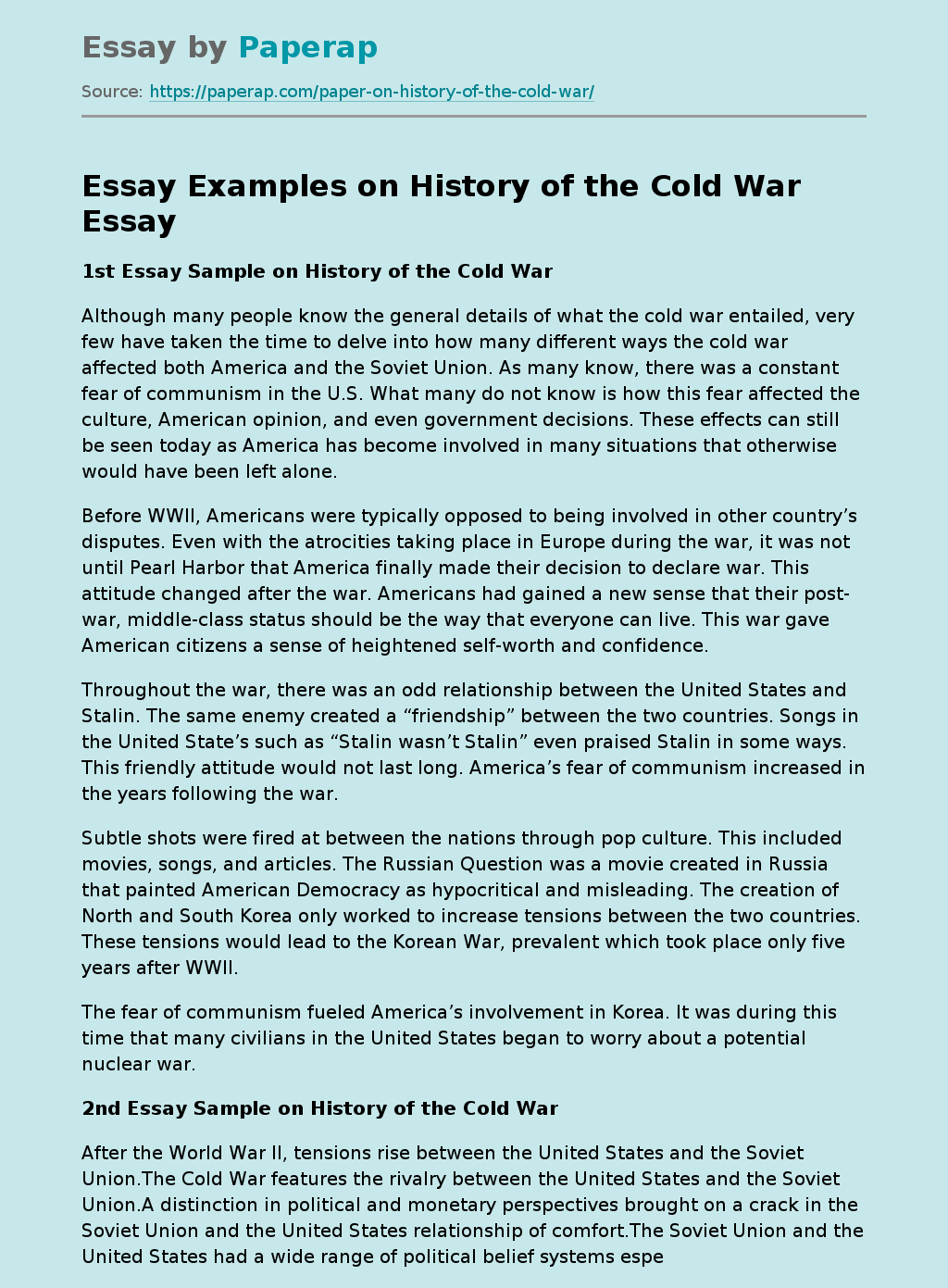 Cold War: Global Geopolitical, Military, Economic and Ideological Confrontation