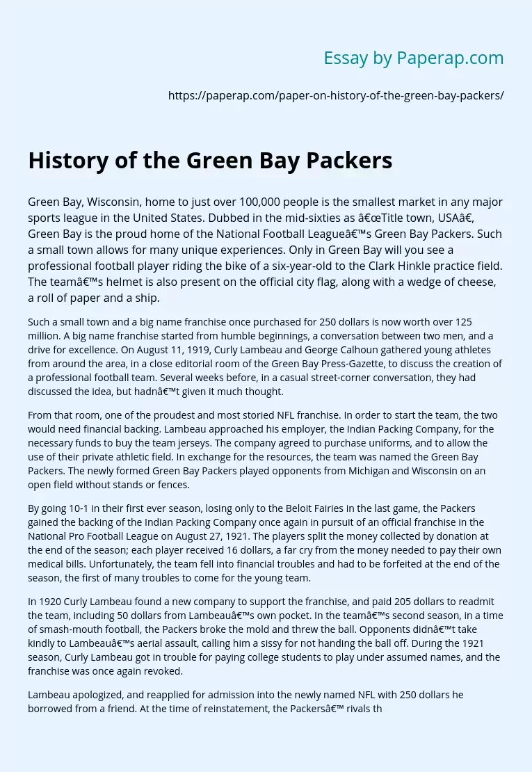 History of the Green Bay Packers
