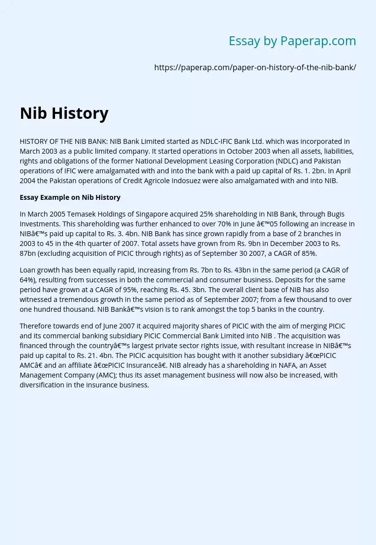 Founding of NIB BANK