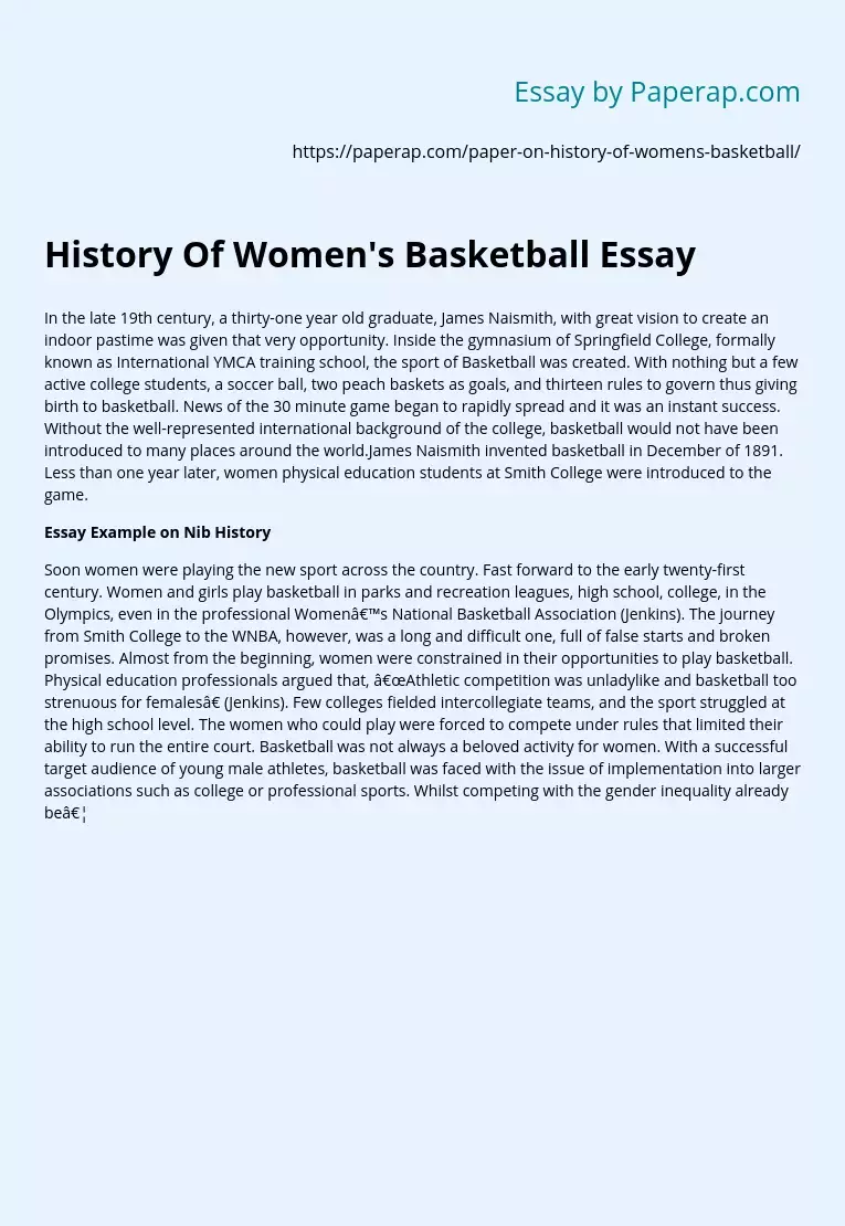 History Of Women's Basketball Essay