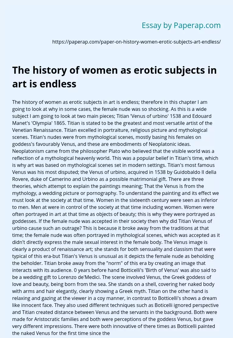 The history of women as erotic subjects in art is endless