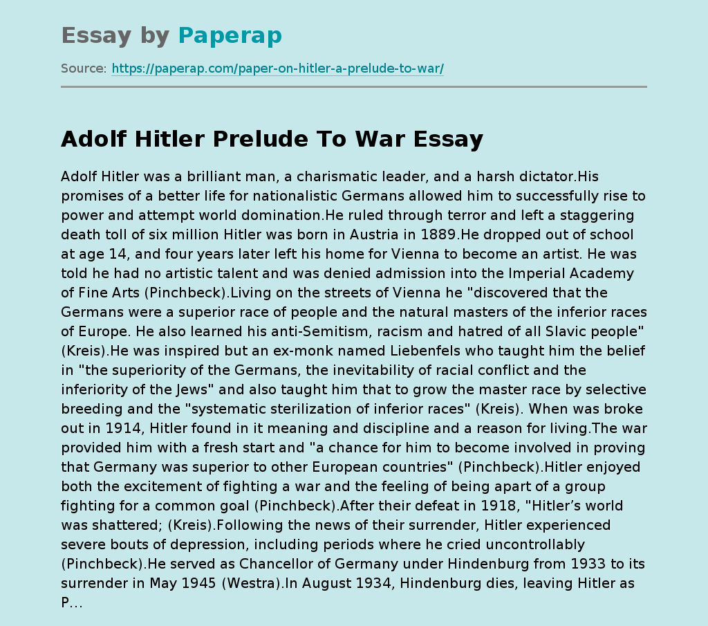 Adolf Hitler Prelude To War