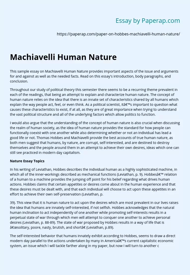 Machiavelli Human Nature