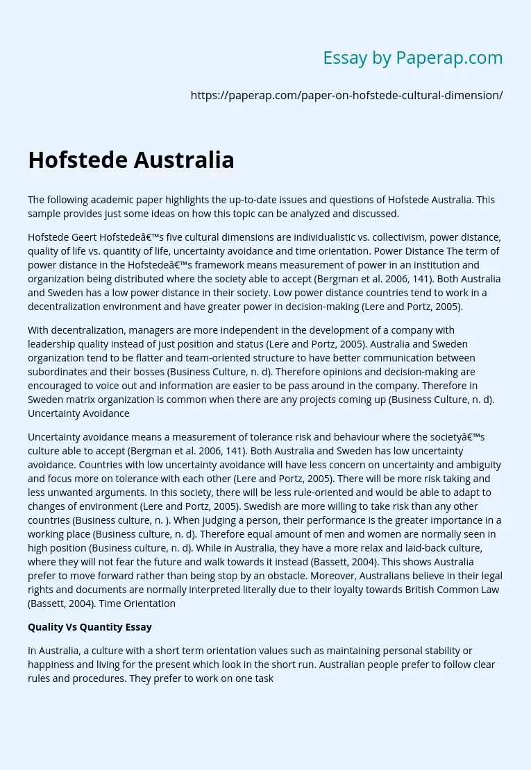 Hofstede Australia