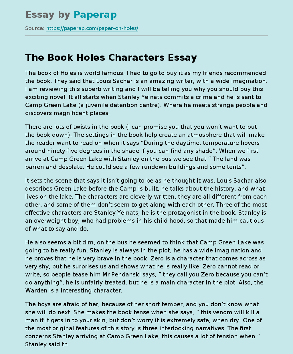 The Book Holes Characters