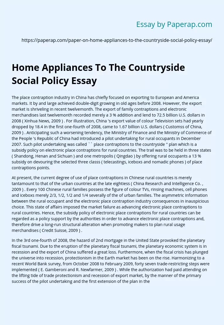 Home Appliances To The Countryside Social Policy Essay