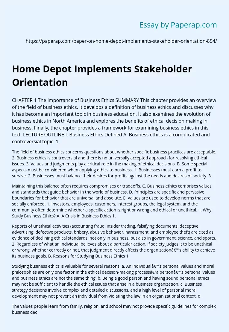 Home Depot Implements Stakeholder Orientation