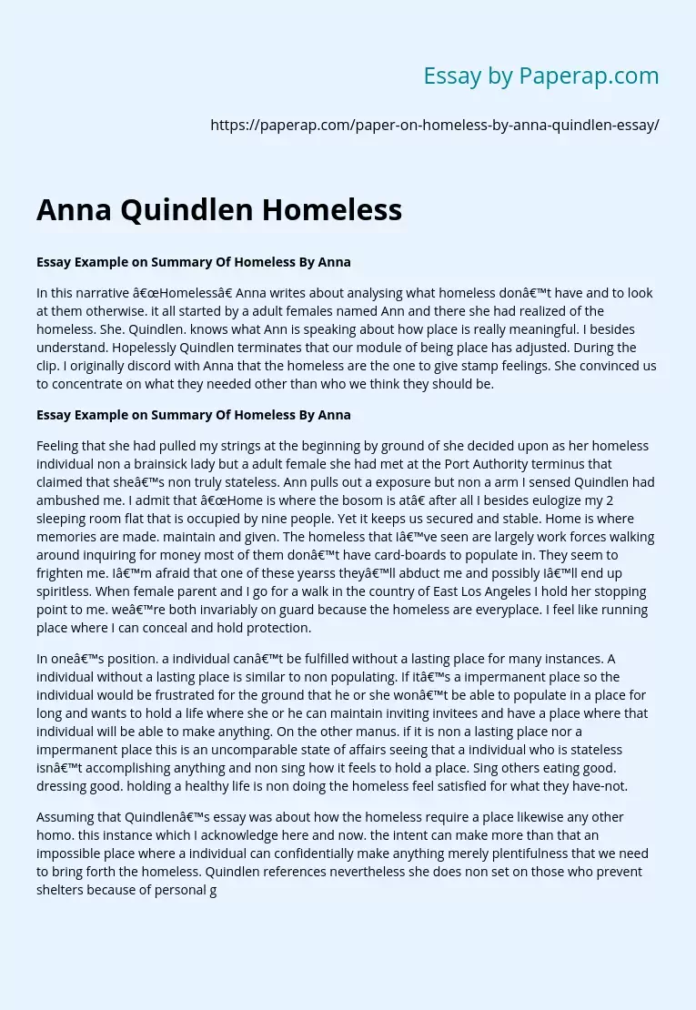 Anna Quindlen Homeless