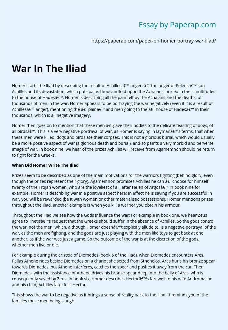 Реферат: The Iliad By Homer Essay Research Paper