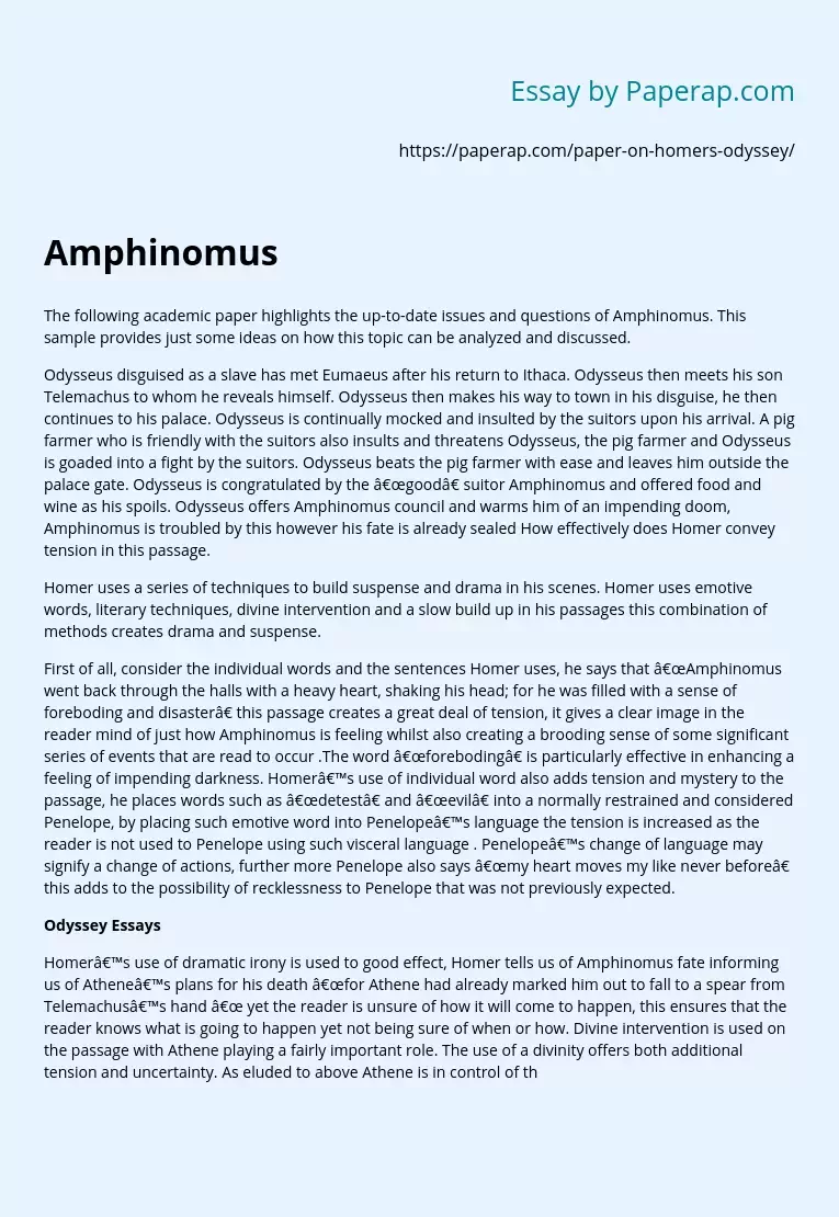 Amphinomus: Current Issues and Questions
