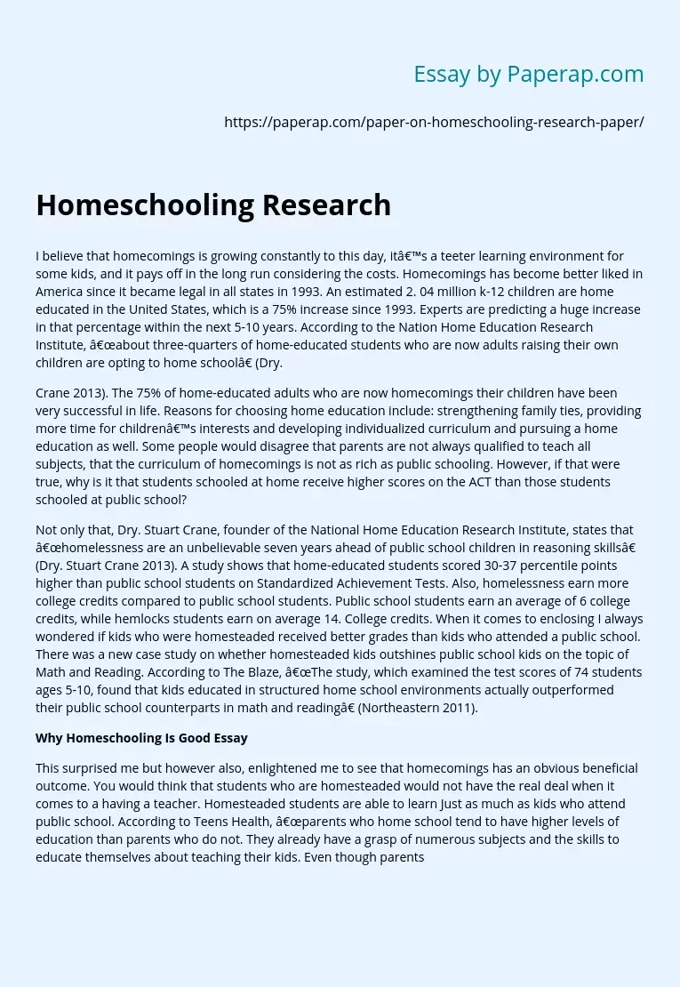 research essay on homeschooling