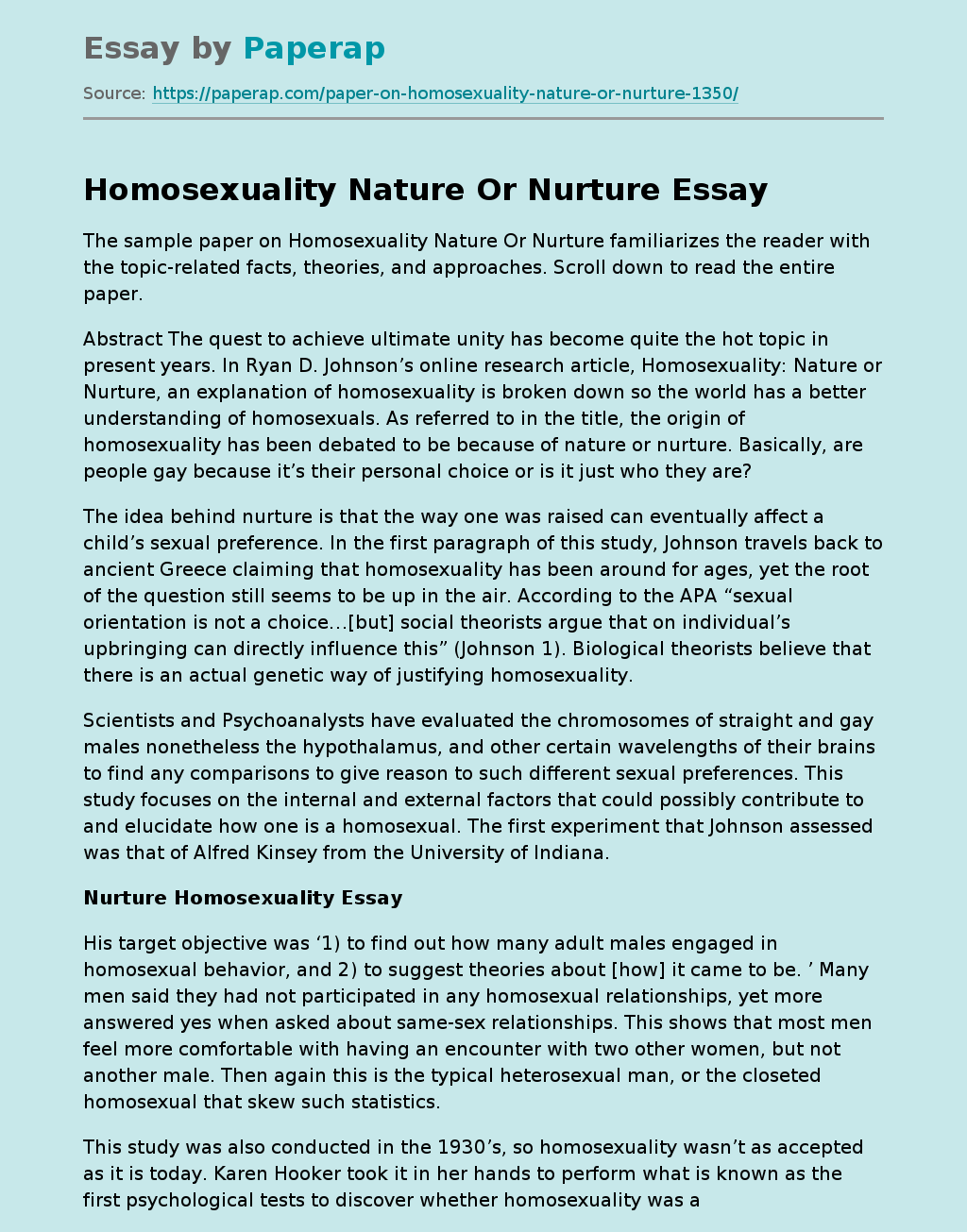 Homosexuality Nature Or Nurture