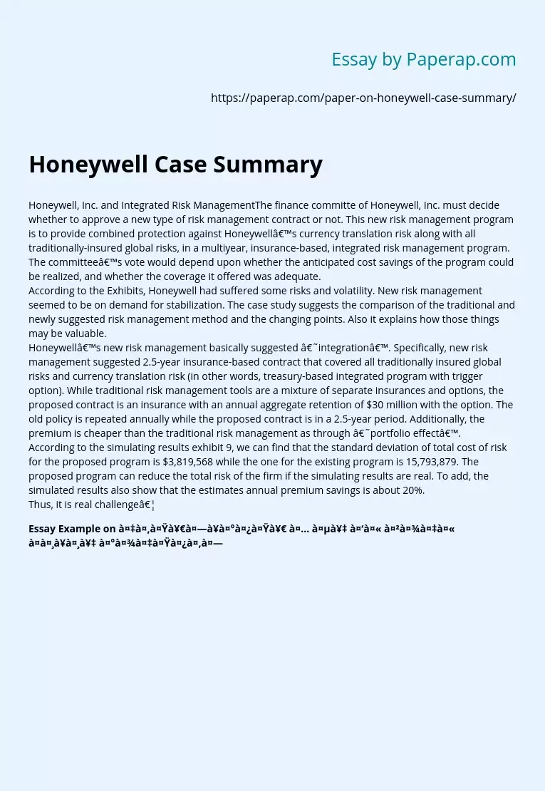 Honeywell Case Summary