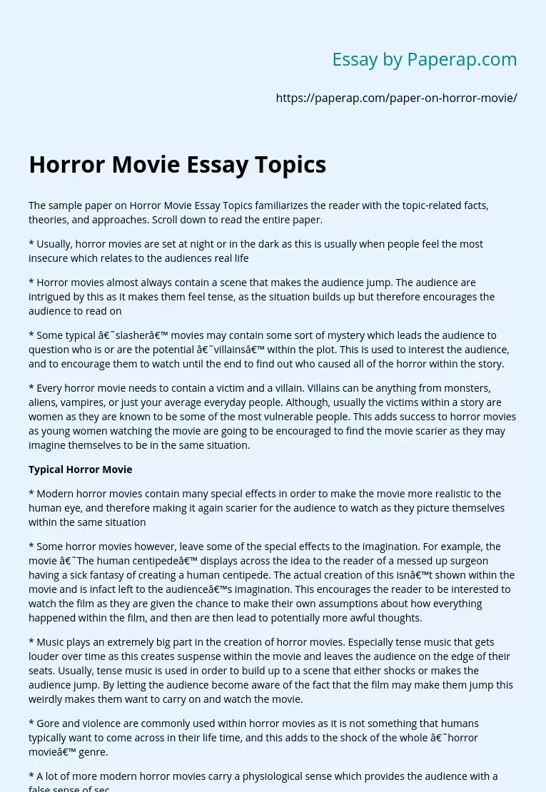 Horror Movie Essay Topics