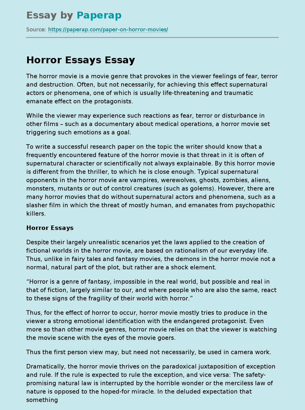 write essay about horror movie