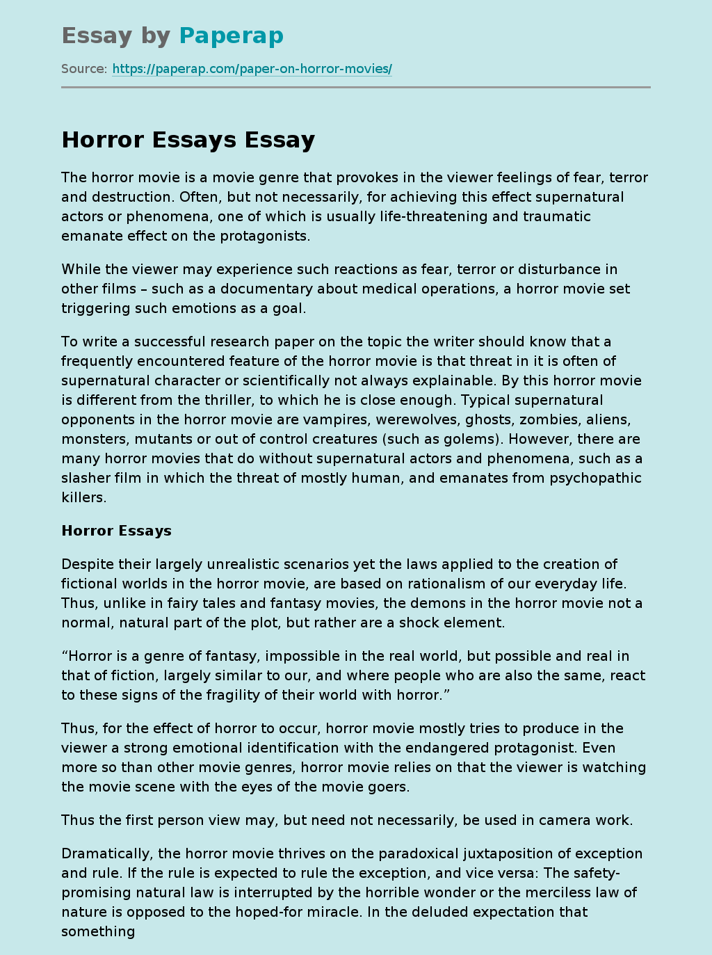 essay for horror movie