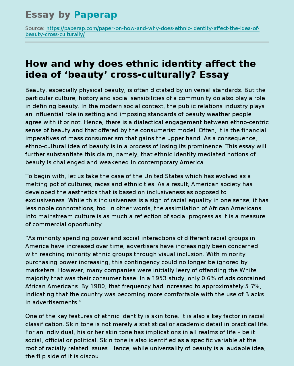 How and why does ethnic identity affect the idea of ‘beauty’ cross-culturally?