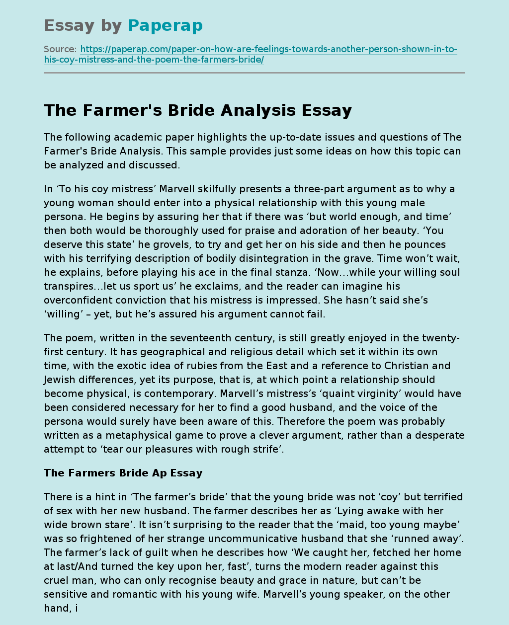 The Farmer's Bride Analysis