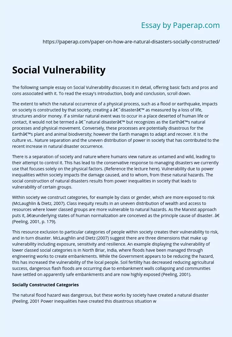 Natural Disasters and Social Vulnerability