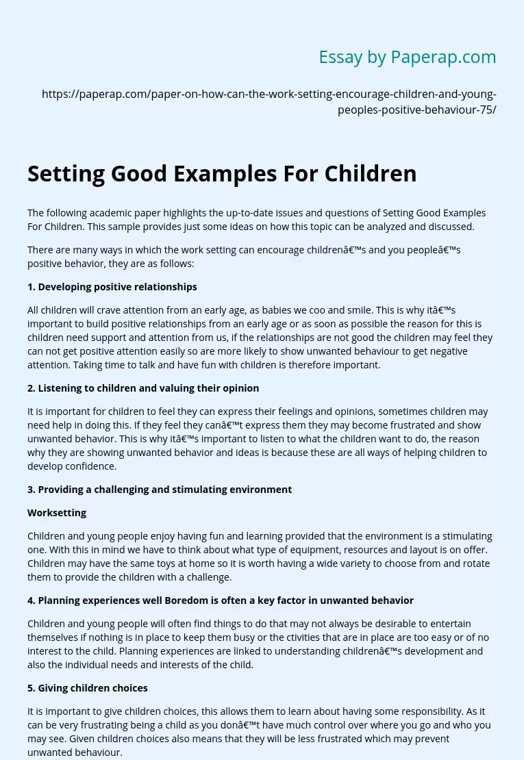 Setting Good Examples For Children