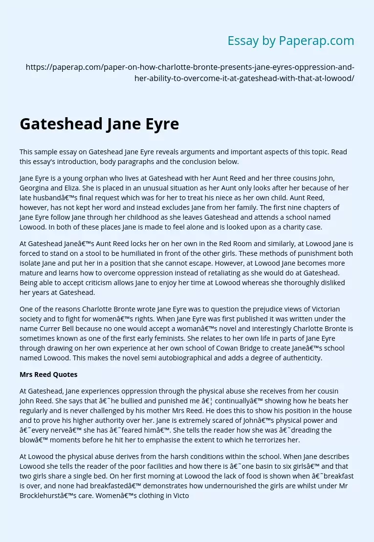 Fighting Oppression in Lowood and Gateshead in Jane Eyre