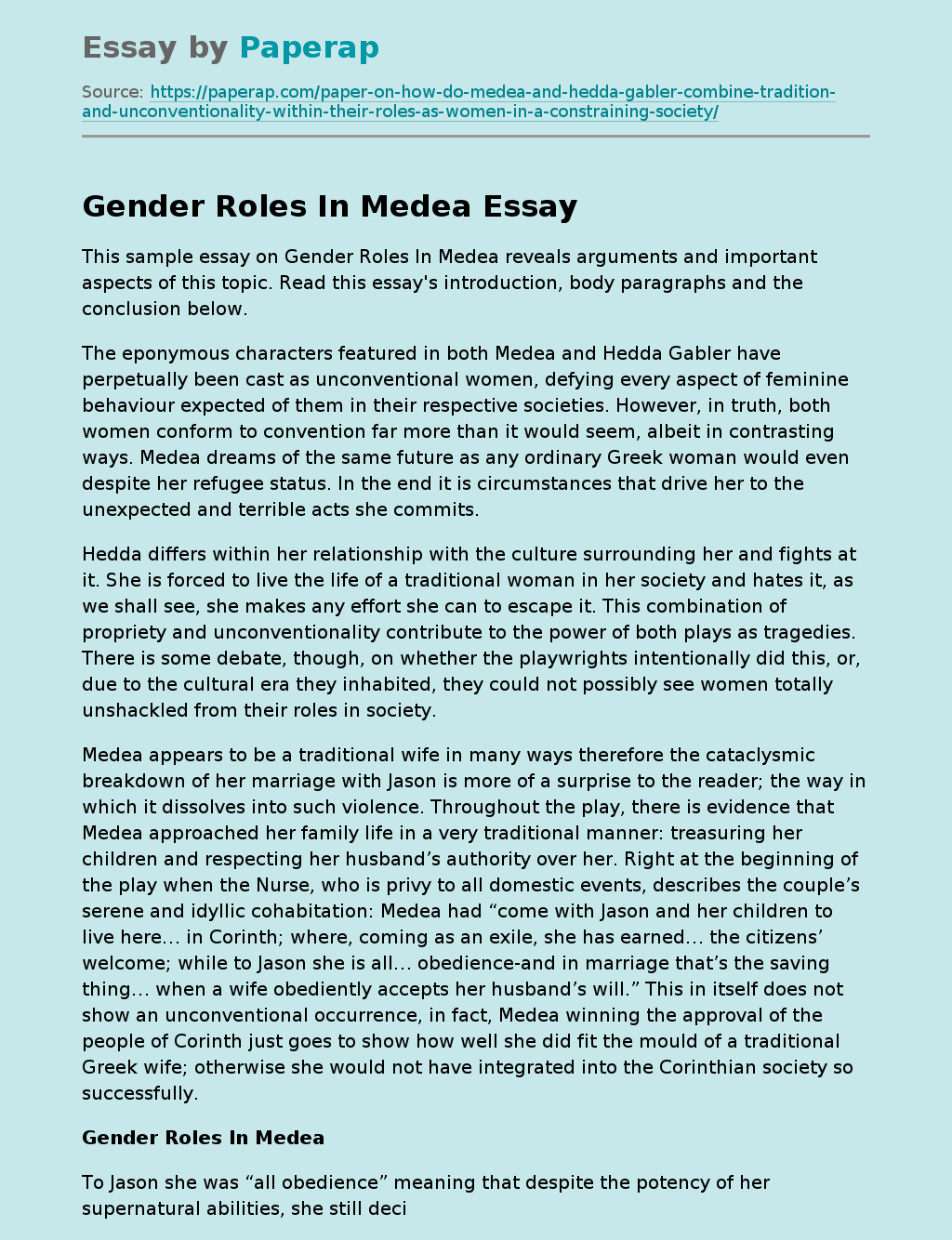 Gender Roles In Medea