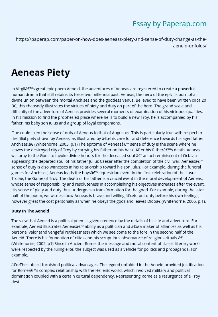 Aeneas Piety and Duty in The Aeneid