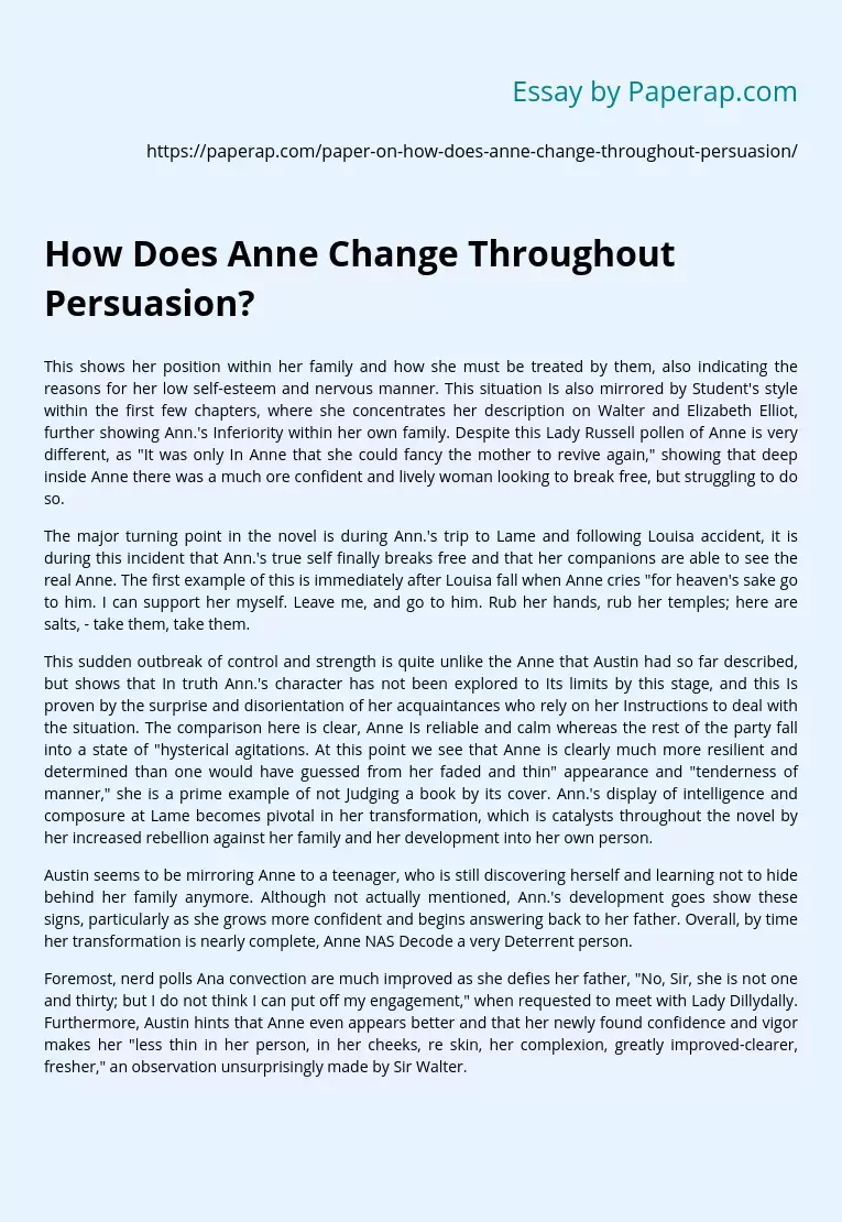 "Persuasion": How Does Anne Change Throughout Persuasion?