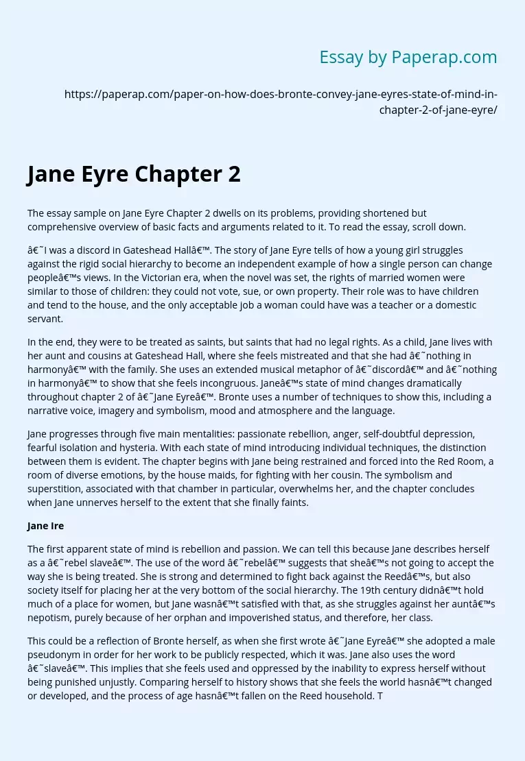 State of Mind of Jane Eyre in Chapter 2