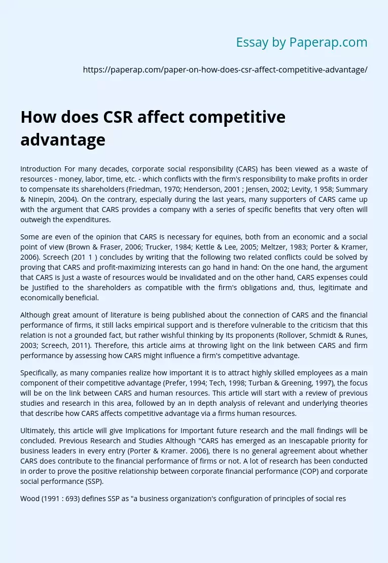 How does CSR affect competitive advantage