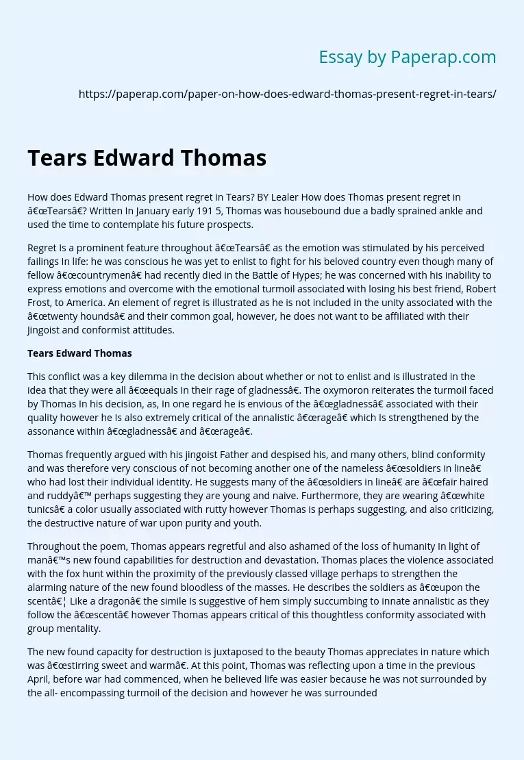 Expression of Regret in Tears Edward Thomas